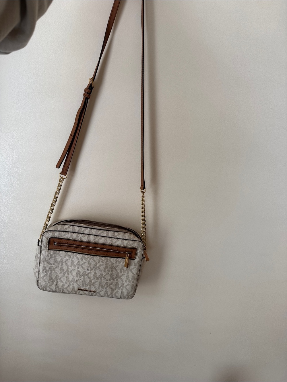 Michael Kors Cream/Acorn MK Monogram Crossbody Camera Bag